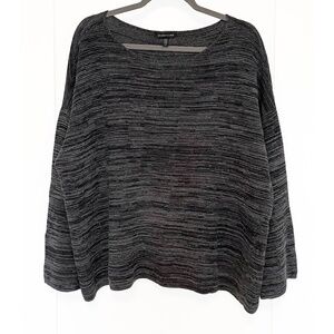 Eileen Fisher Tencel Striped Long Sleeve Top in Black & Grey